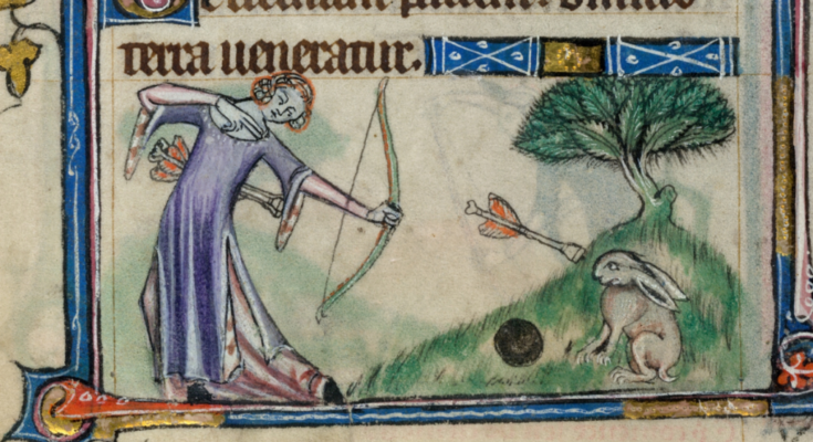 a woman shoots an arrow at a hare